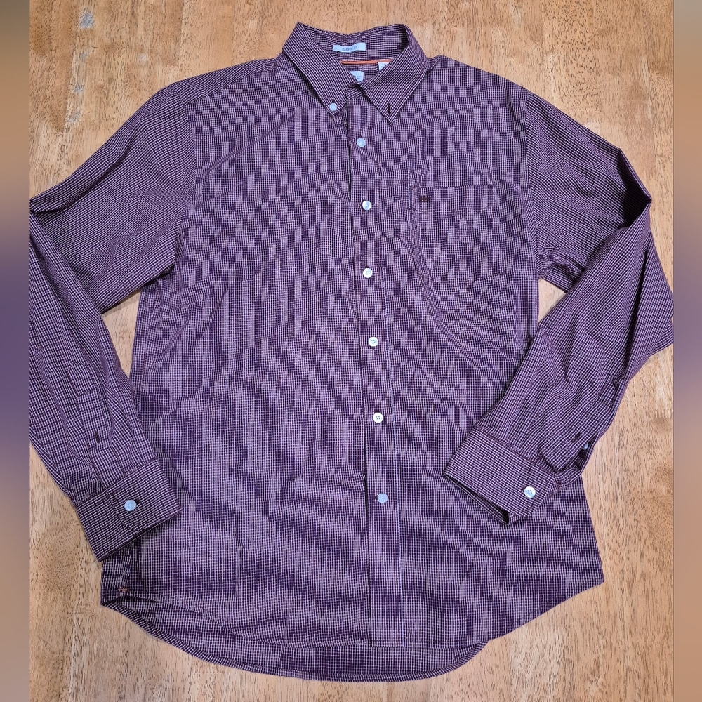 EUC Dockers Maroon And White Checkered Button Down Shirt